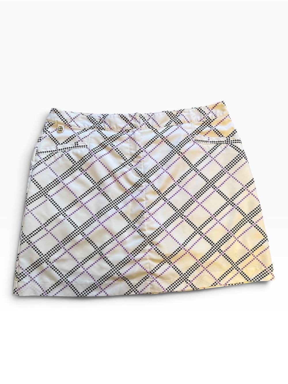 Izod Golf Skort White Plaid with Black and Purple Check Size 12